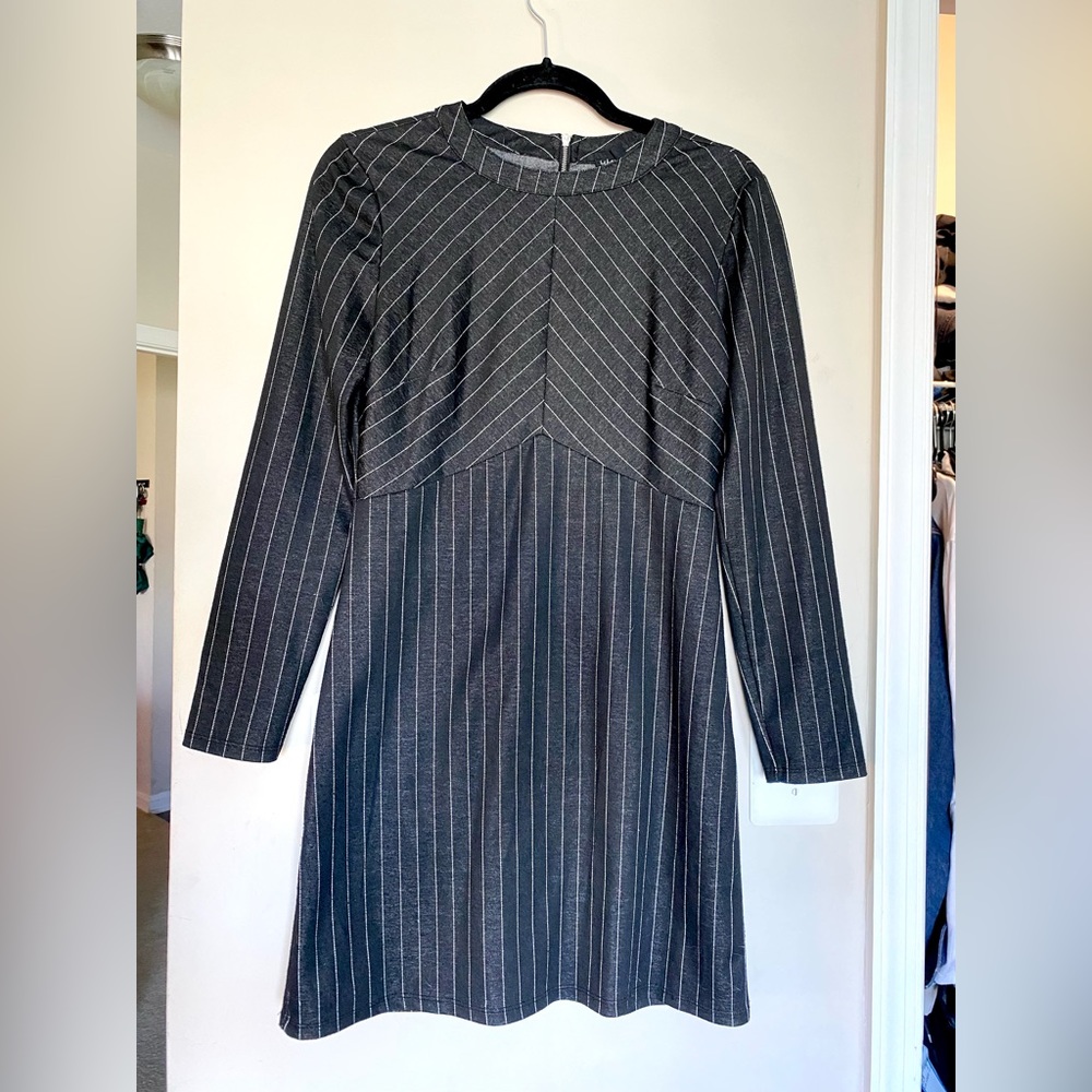Boutique Bebop mini long sleeve pinstriped black dress bodycon